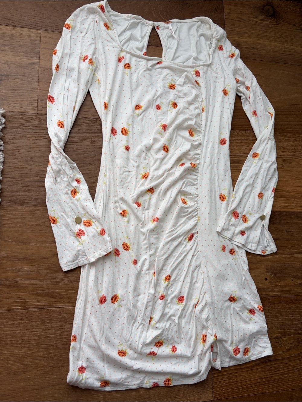 Free People White Floral Long-Sleeve Ruched Women's Dress - Sz XS